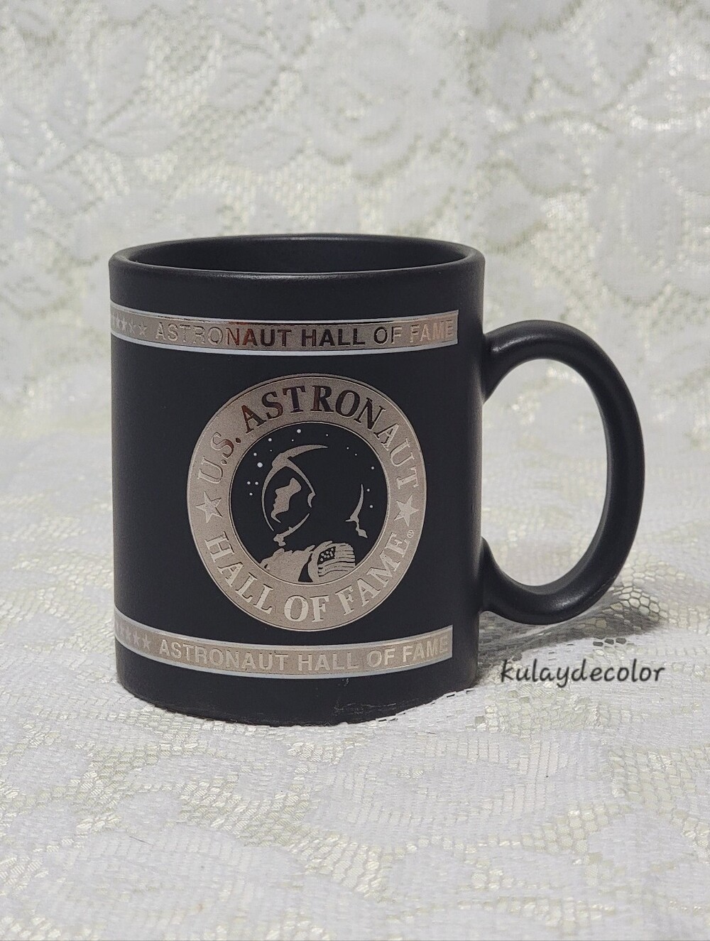 U.S. Astronaut Hall of Fame NASA Black Coffee Mug Silver Logo Space Memorabilia